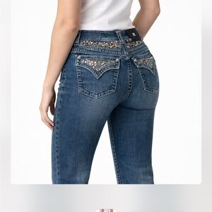 Miss Me Bootcut Jeans Size 29 Sequin Flap Pocket Medium Wash Stretch Denim Y2K
